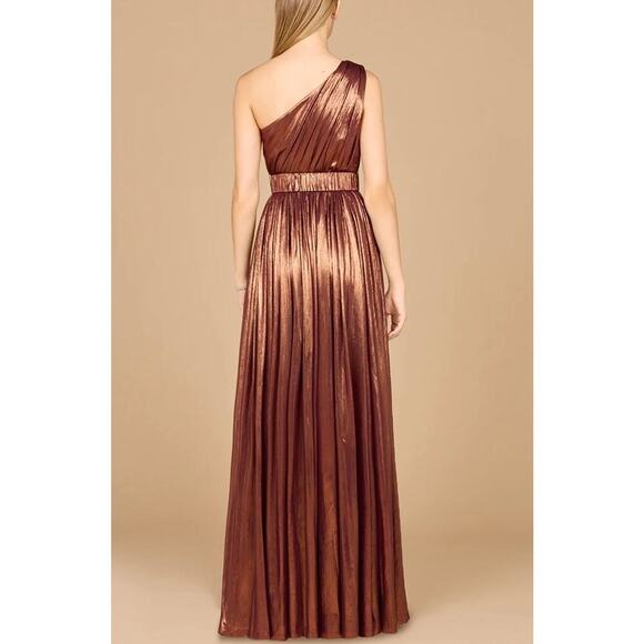 NEW NWT LARA One Shoulder Womens Metallic Full Length Dress Bronze size 12 - Picture 2 of 7